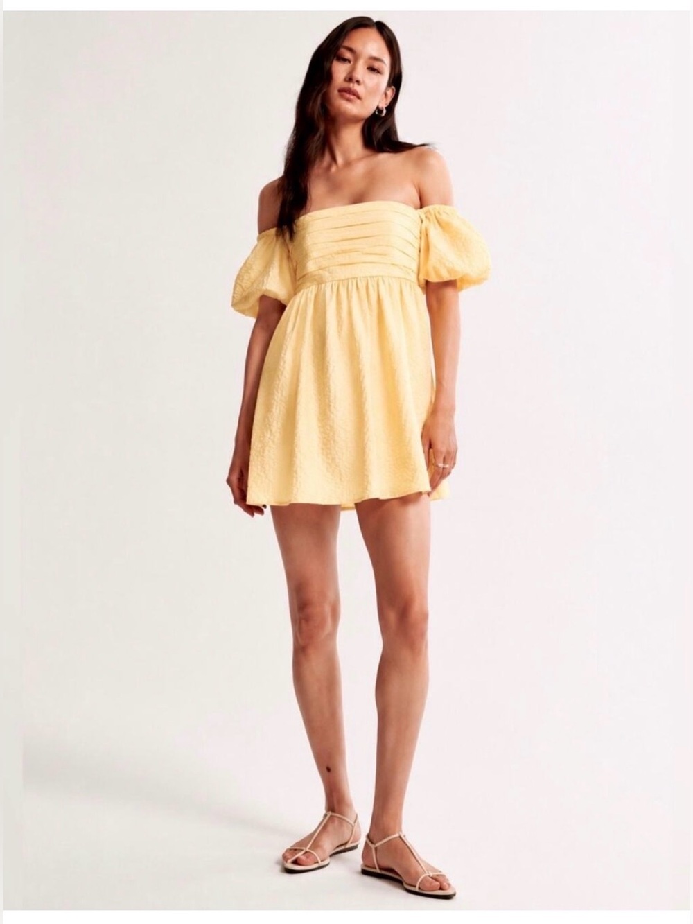 Abercrombie & Fitch Pale Yellow Puff-Sleeve Mini Dress/ romper